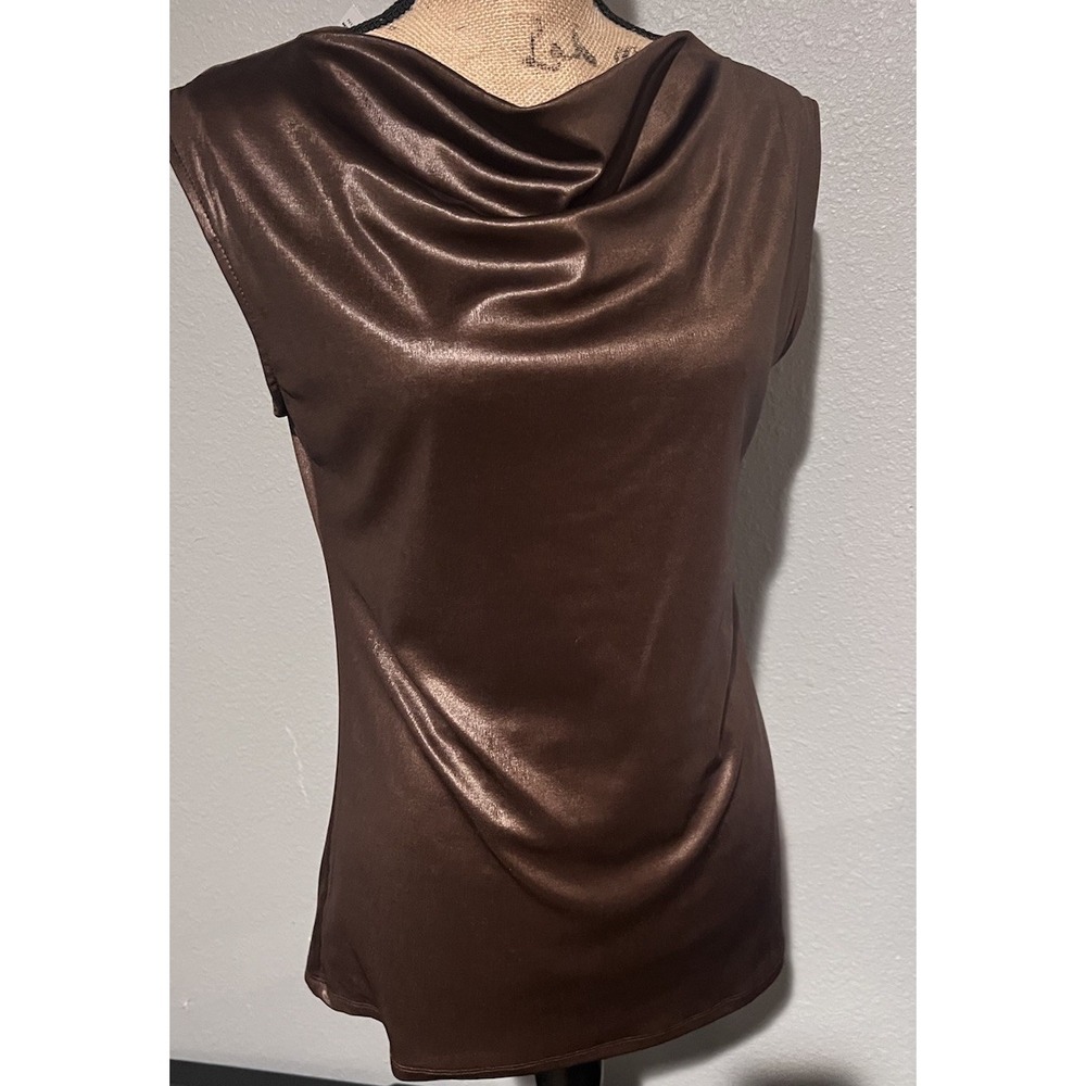 NWT Bobeau Bronze Metallic Shimmer Cowl Neck Sleeveless Blouse Women's 8